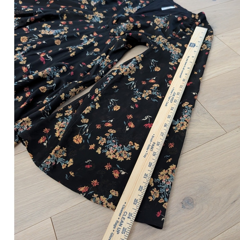 Free People Black Floral Long Sleeve Mini Dress Medium | Boho Romantic | Flowy - Picture 6 of 12